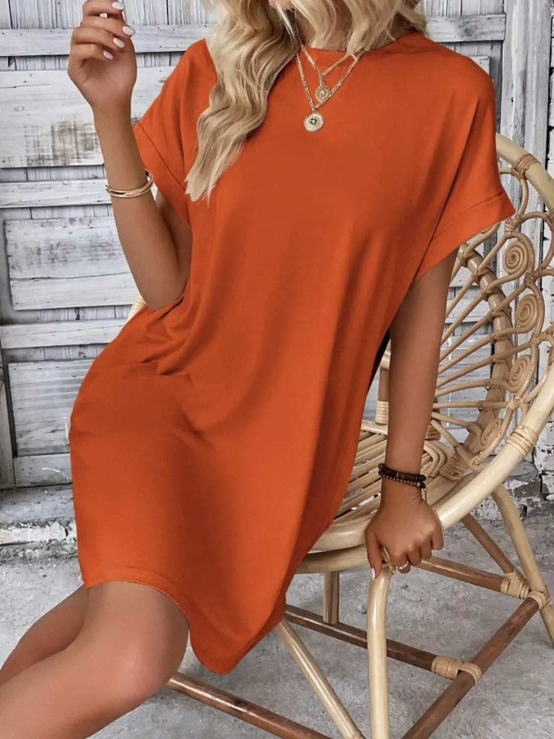Pocketed Round Neck Short Sleeve Dress 