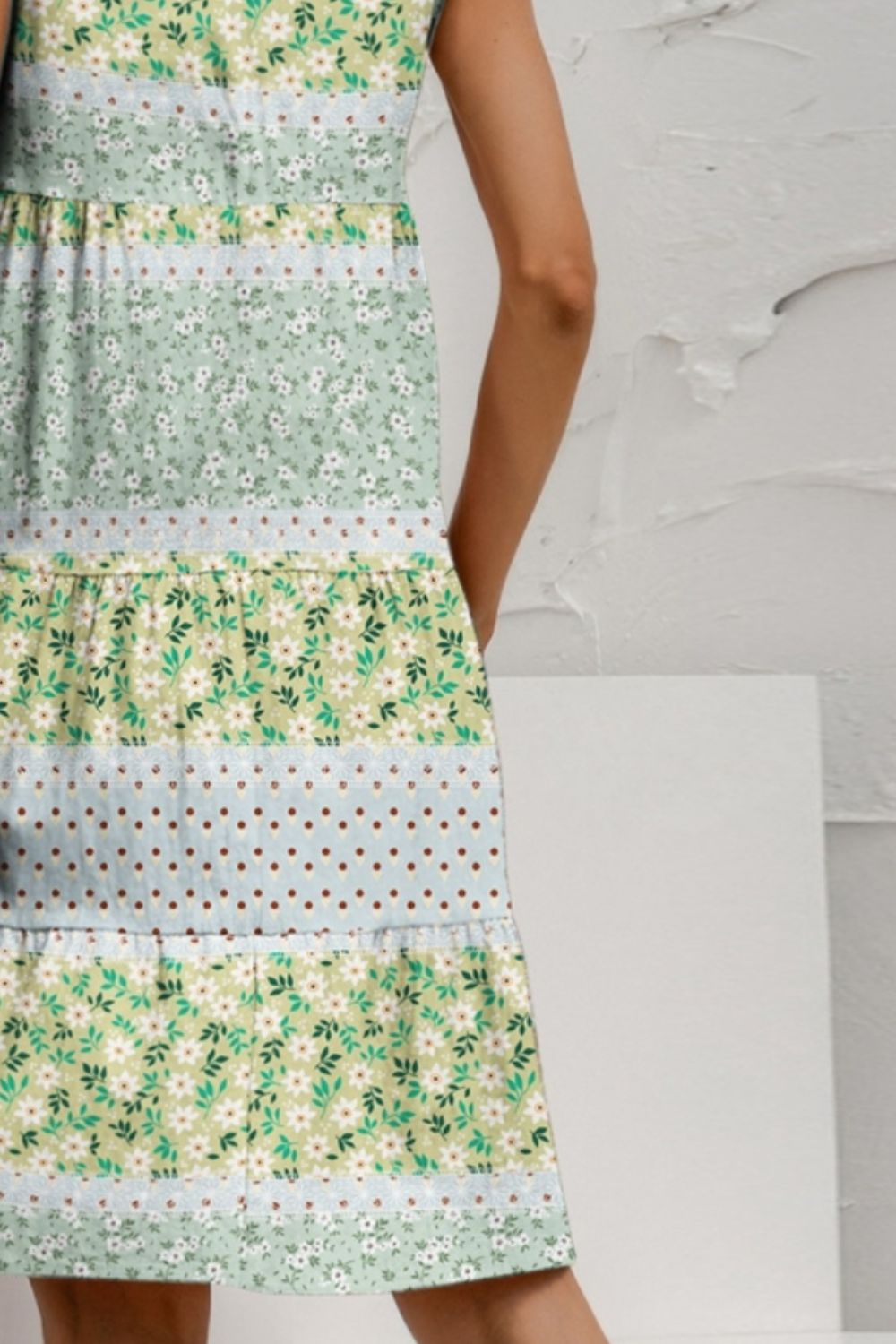 FAM-FAM Tiered Printed Round Neck Sleeveless Dress 