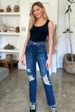 Judy Blue Full Size High Waist Rigid Magic Heavy Destroy Straight Jeans 