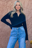 And The Why Full Size Johnny Collar Long Sleeve Ribbed Bodysuit 