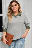 Plus Size Striped Half Snap Long Sleeve Blouse 