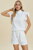 Double Take Full Size Texture Flounce Sleeve Top and Shorts Set 