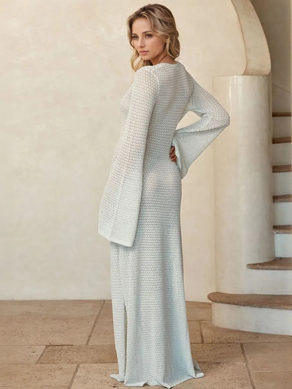 Slit Plunge Flare Sleeve Cover-Up Dress 