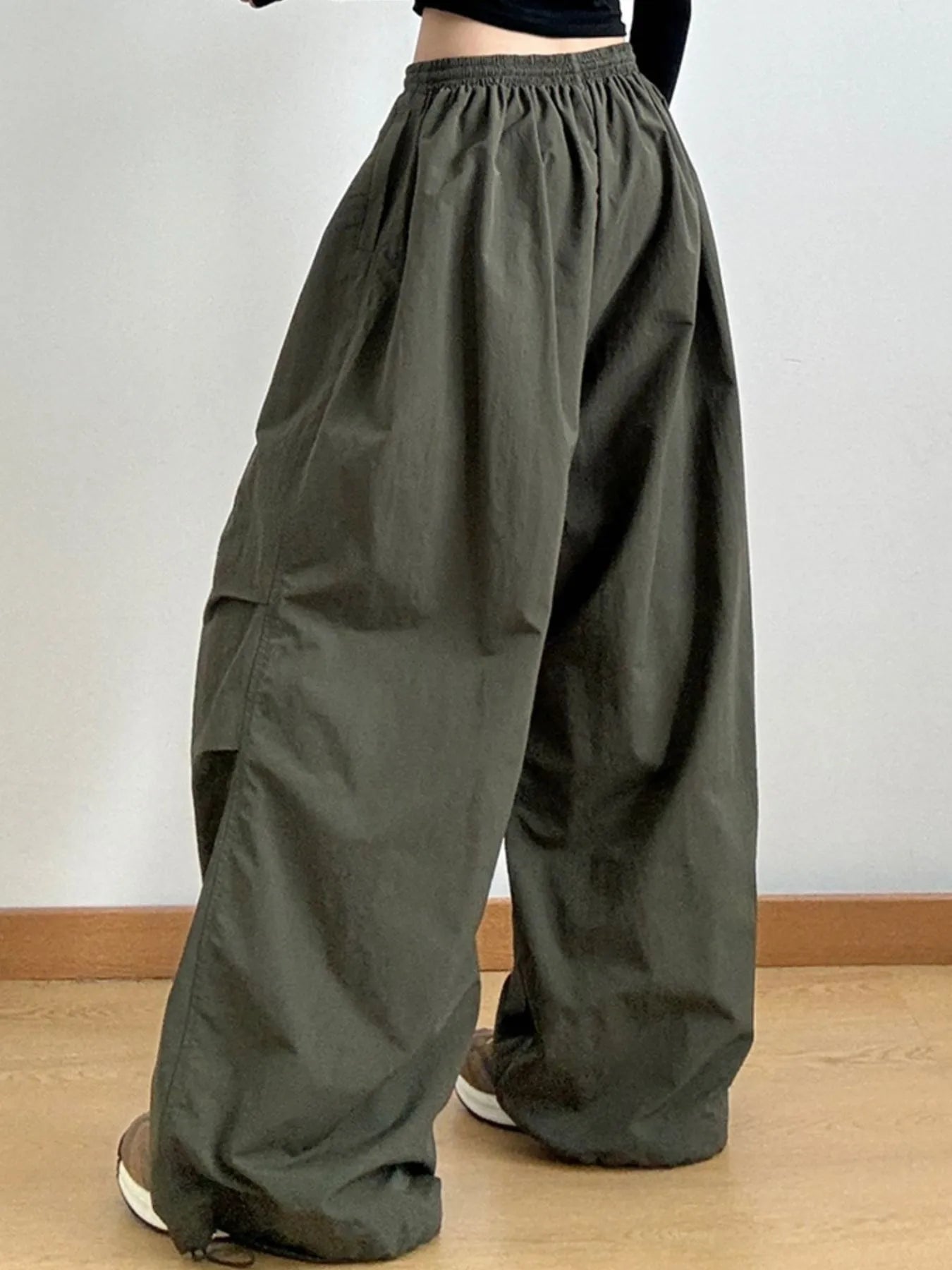 Drawstring Wide Leg Cargo Pants 