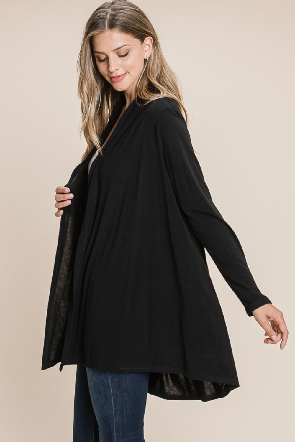 BOMBOM Open Front Long Sleeve Cardigan 