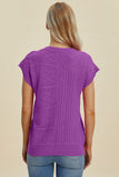 Double Take Full Size Cable-Knit Round Neck Cap Sleeve Sweater 