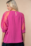 White Birch Round Neck Lace Half Sleeve Blouse 