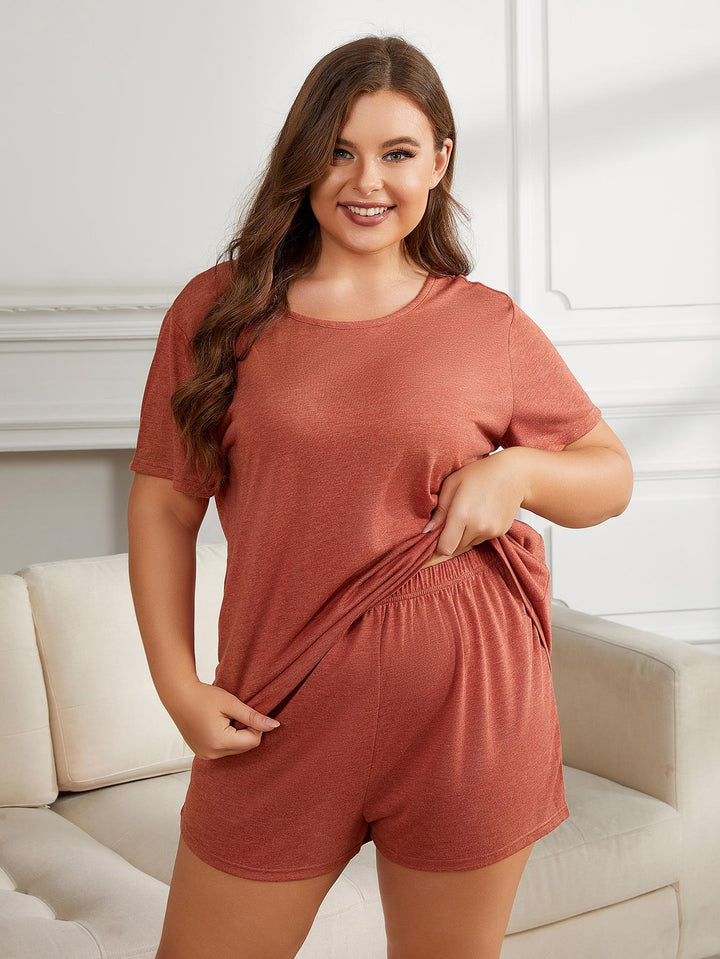 Plus Size Round Neck Short Sleeve Two-Piece Loungewear Set 