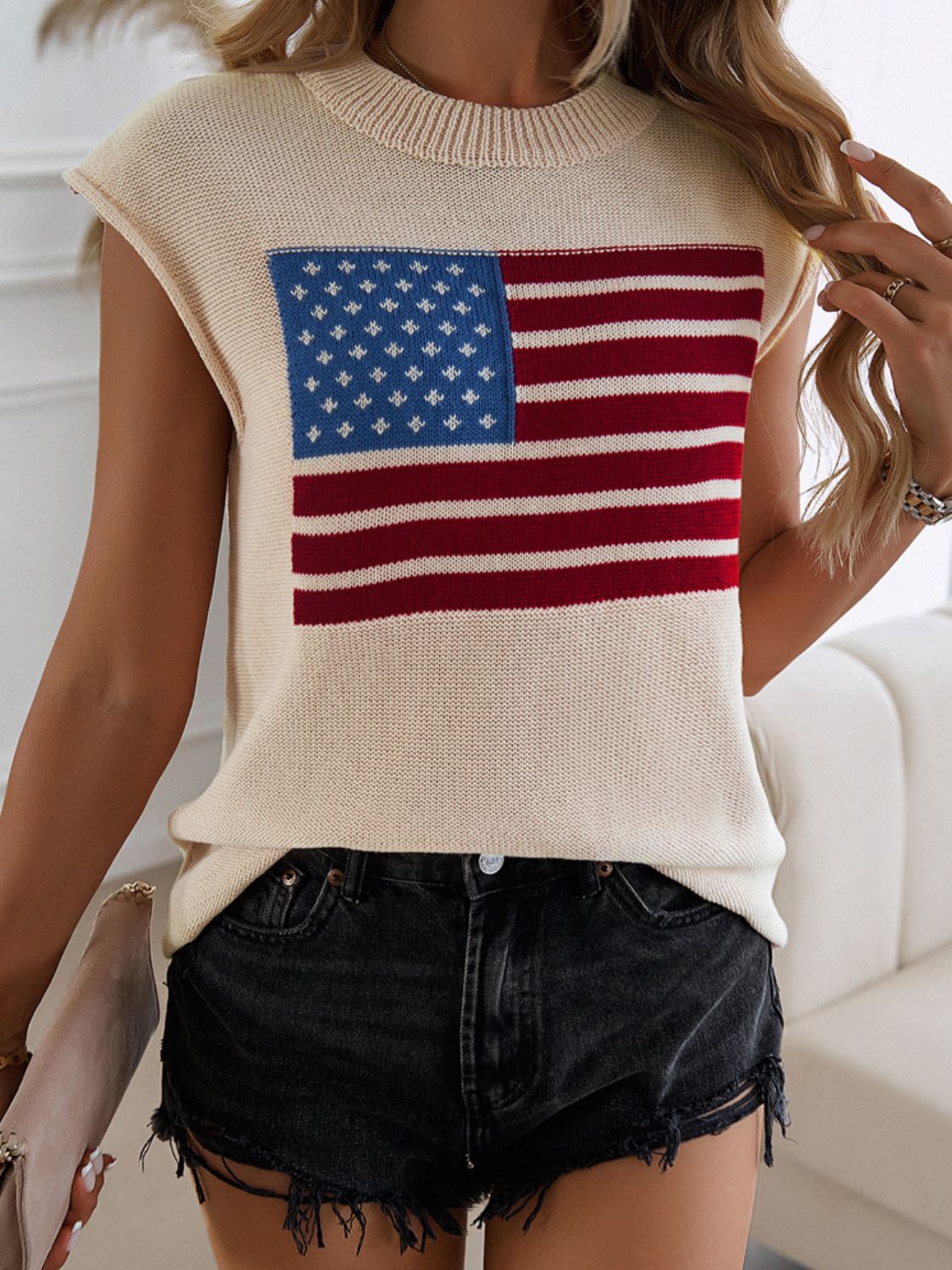 Devine US Flag Round Neck Sweater Vest 