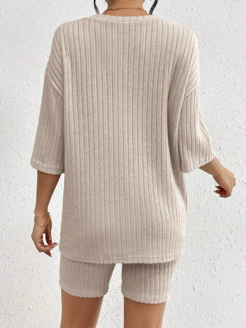 Ribbed Round Neck Top and Shorts Set Two Piece Dresses