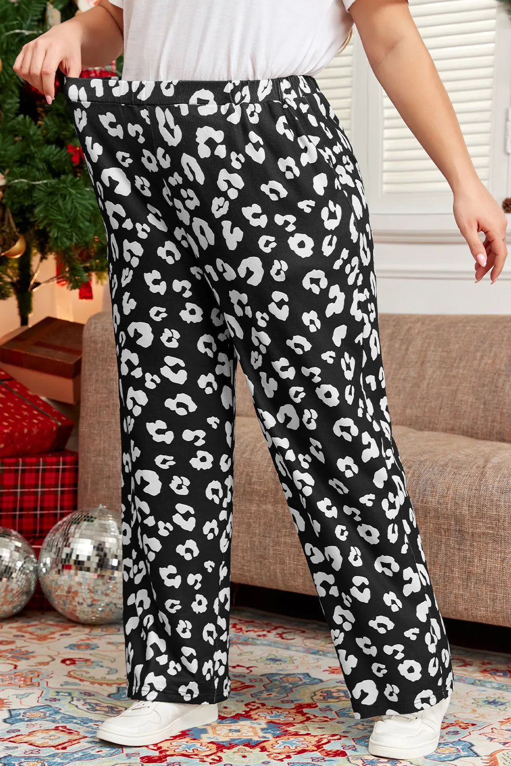 Plus Size Leopard Elastic Waist Pants 