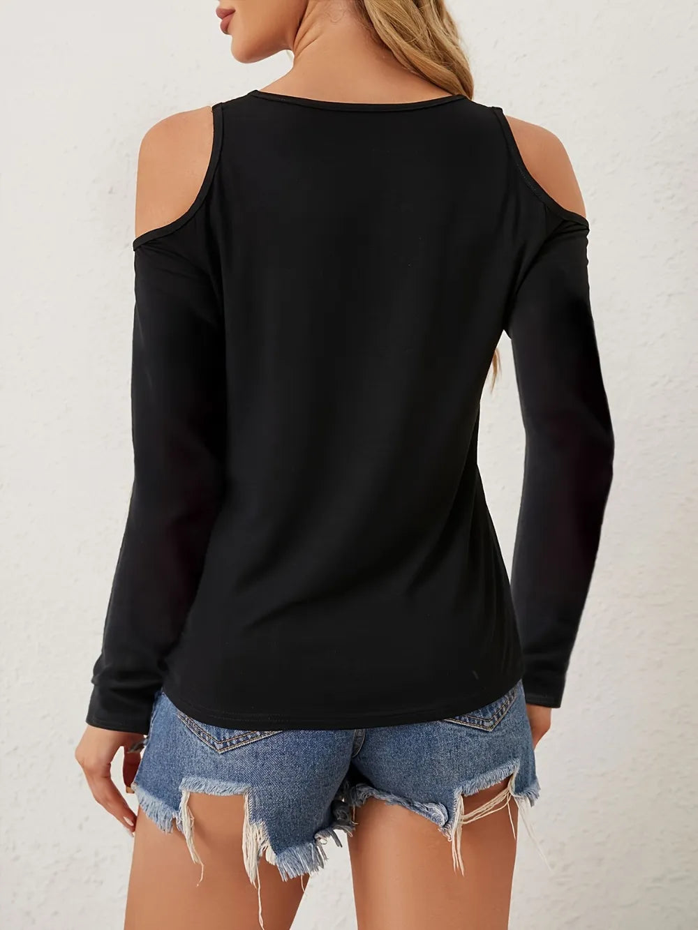V-Neck Cold Shoulder Long Sleeve T-Shirt 