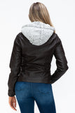YMI Removable Faux Layered Multi-Pocket Jacket with Fuzzy Hood 