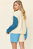 Double Take Full Size Contrast Drop Shoulder Top and Shorts Set 