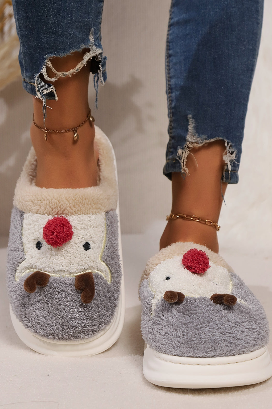 Elk Furry PVC Flat Slippers 