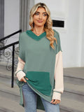 Double Take Contrast Hooded Long Sleeve Top 