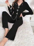 Ribbed Bow Front Top and Pants Lounge Set Lingerie & Nightwear