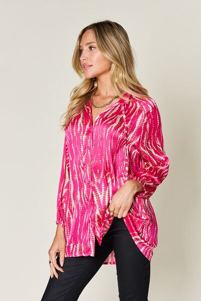 Double Take Full Size Printed Button Up Long Sleeve Shirt 