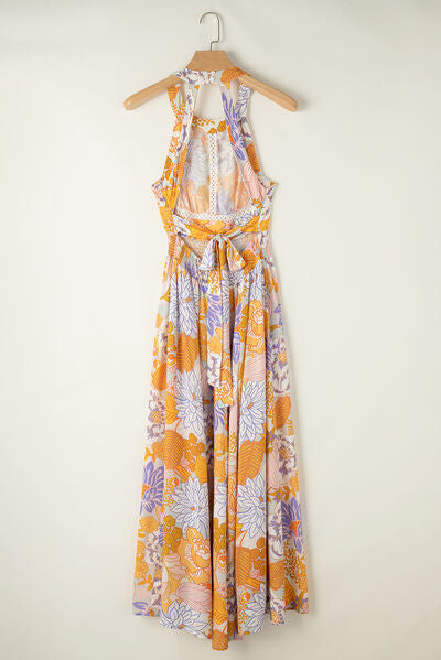 Tied Printed Grecian Sleeveless Maxi Dress Dresses