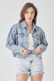 RISEN Full Size Button Down Cropped Denim Jacket 