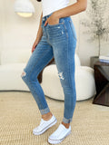 Judy Blue Full Size Mid Rise Destroy & Cuff Skinny Jeans 