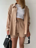 Textured Button Up Shirt and Shorts Set Two Piece Dresses