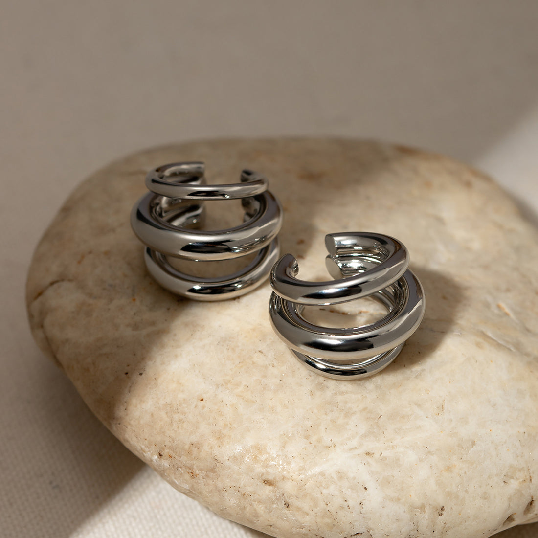 Stainless Steel Layered Cuff Earrings 