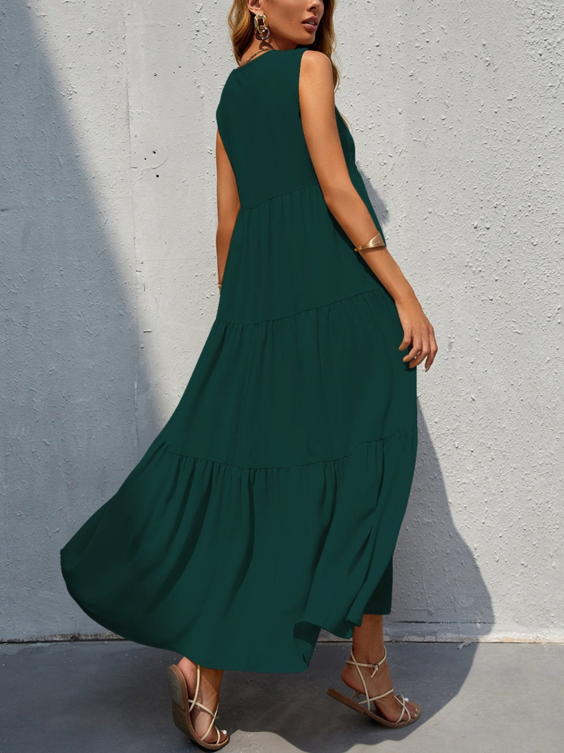 FAM-FAM Tiered V-Neck Sleeveless Dress 