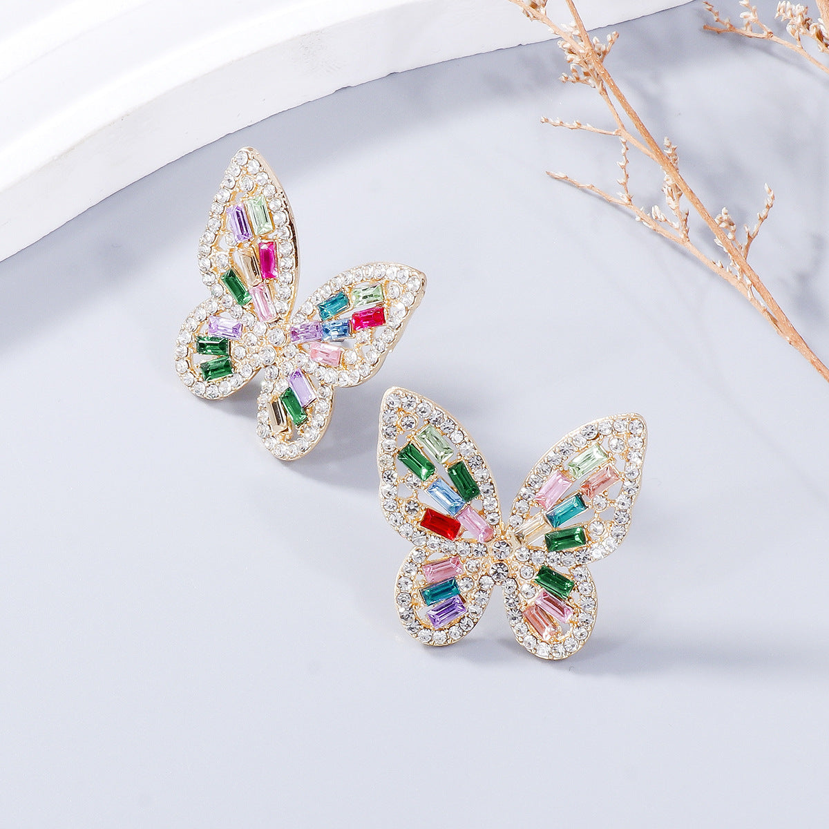 Alloy Inlaid Rhinestone Butterfly Earrings 