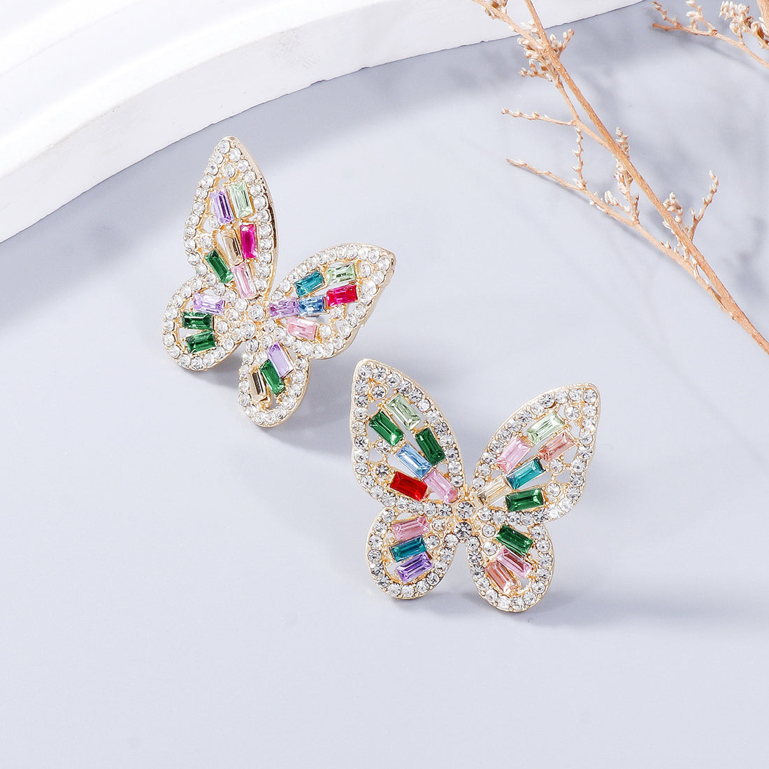 Alloy Inlaid Rhinestone Butterfly Earrings 