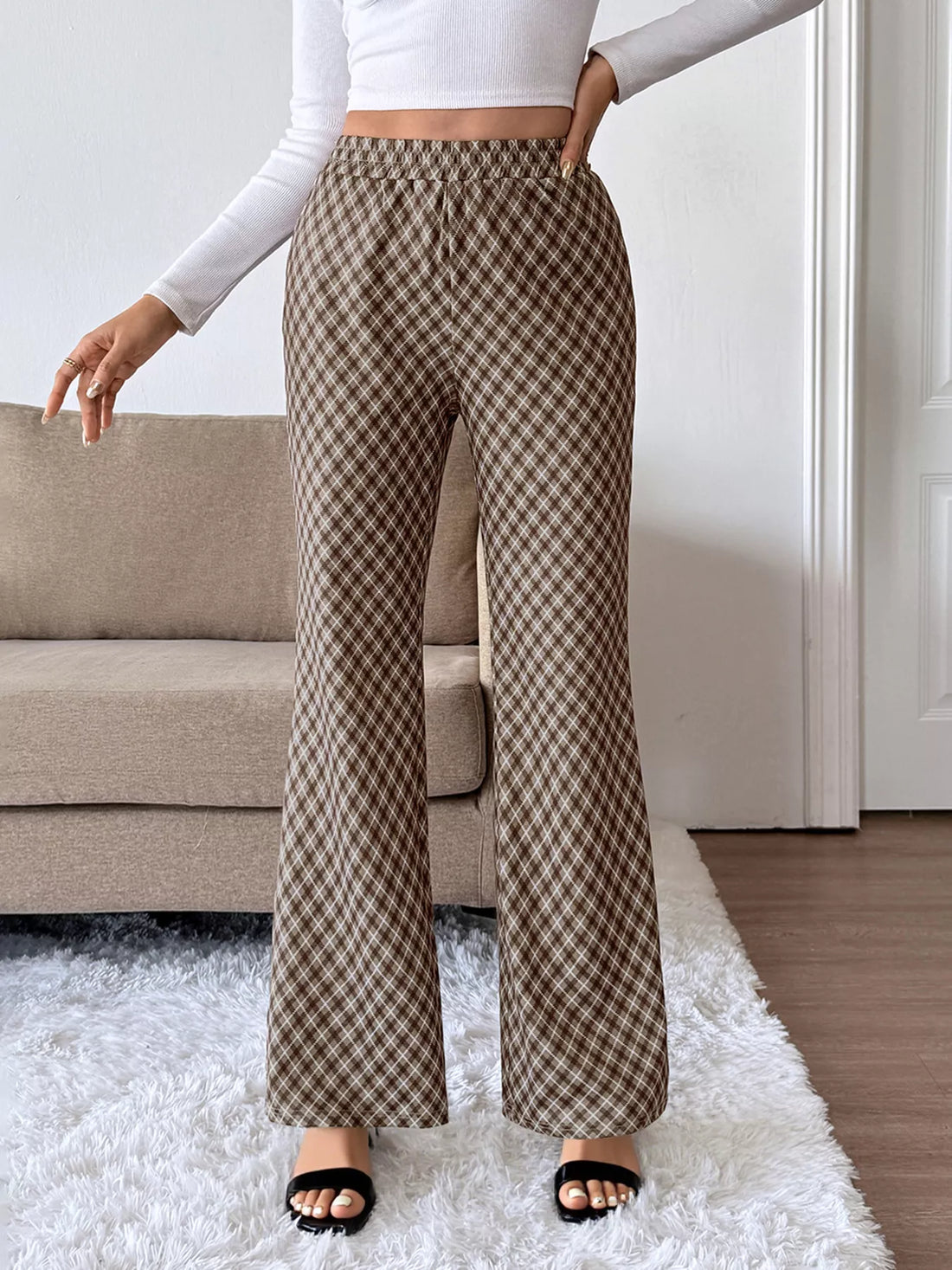 Plaid High-Waisted Wide Leg Pants 
