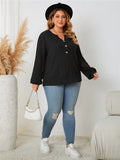 Honey Plus Size Openwork Notched Button Front Blouse 