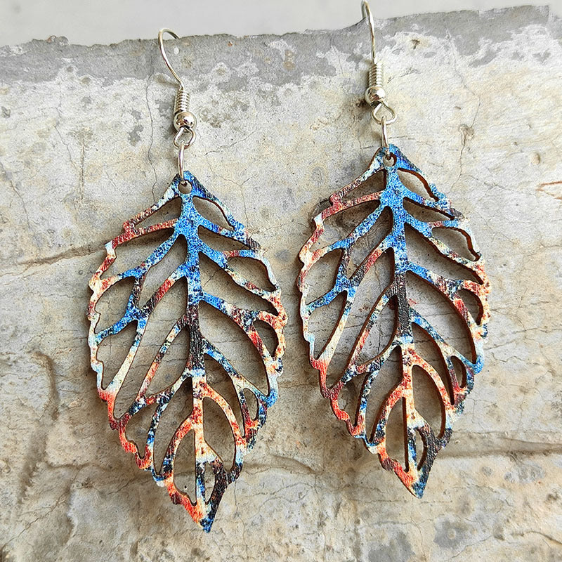 Leaf Shape Wooden Dangle Earrings 