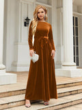 Tie Front Round Neck Long Sleeve Maxi Dress Dresses