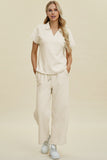 Double Take Full Size Collared Neck Short Sleeve Top and Pants Set 