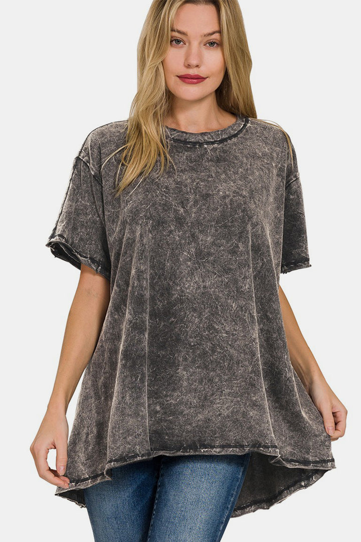Zenana Round Neck Dropped Shoulder Blouse 