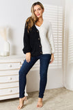Angel Wings Woven Right Contrast Button-Front V-Neck Cardigan 