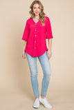 BOMBOM Texture Decorative Button V-Neck Top 
