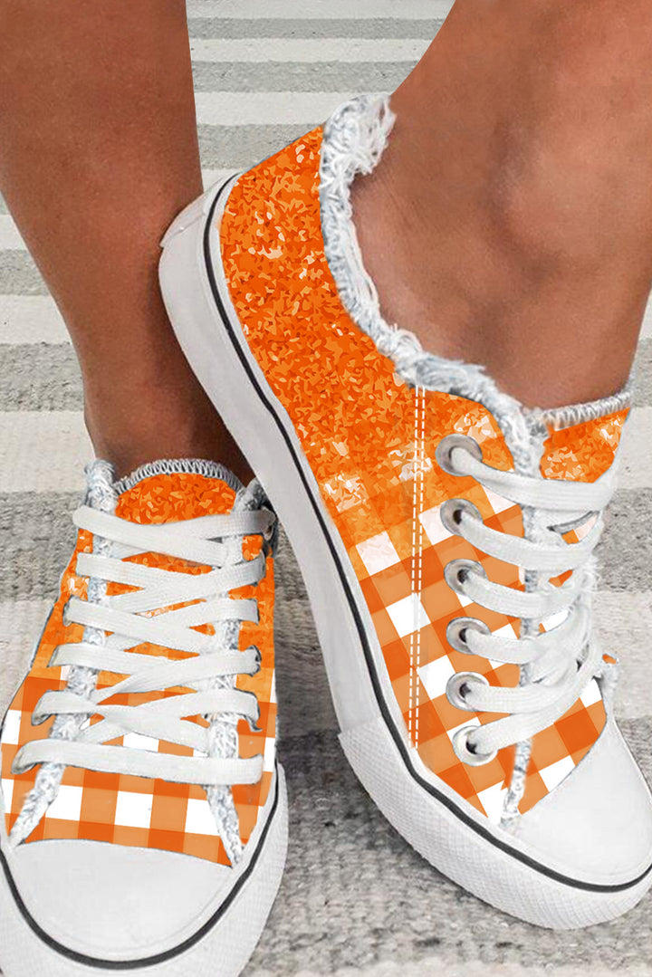 Orange Checkered Flat Canvas Shoes Shoes & Bags/Women's Shoes