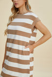 Basic Bae Full Size Striped Round Neck Cap Sleeve Mini Dress 
