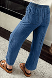 Myosotis Mineral Wash Drawstring Waist Loose Straight Denim Pants Bottoms/Jeans
