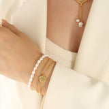 Titanium Steel Three-Layered Pearl Bracelet 