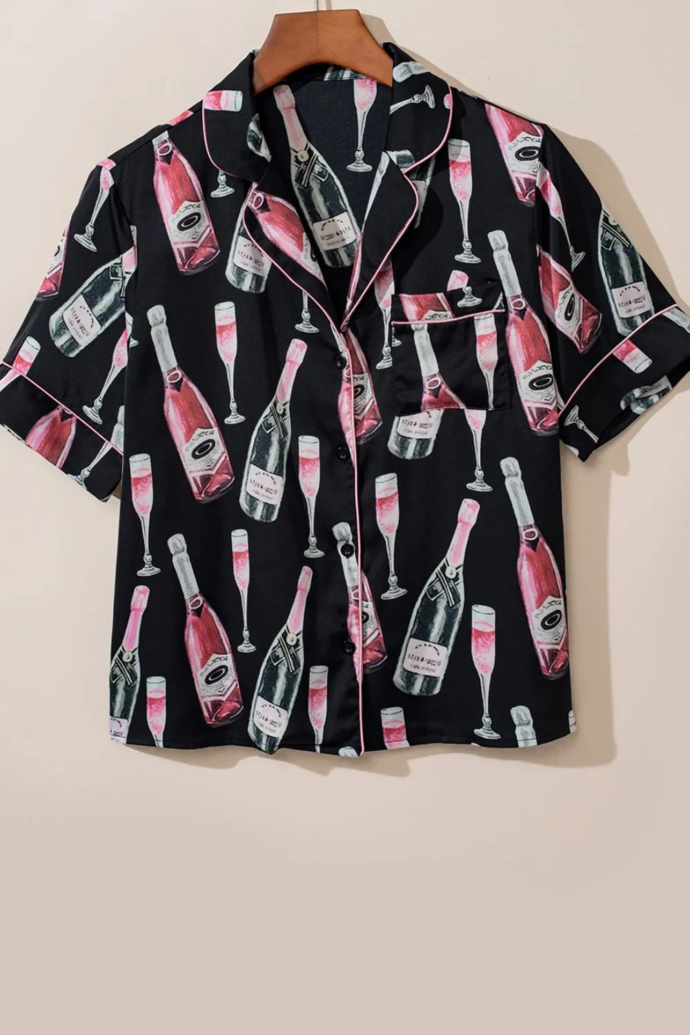 Champagne Print Short Sleeve Top and Shorts Set Lingerie & Nightwear