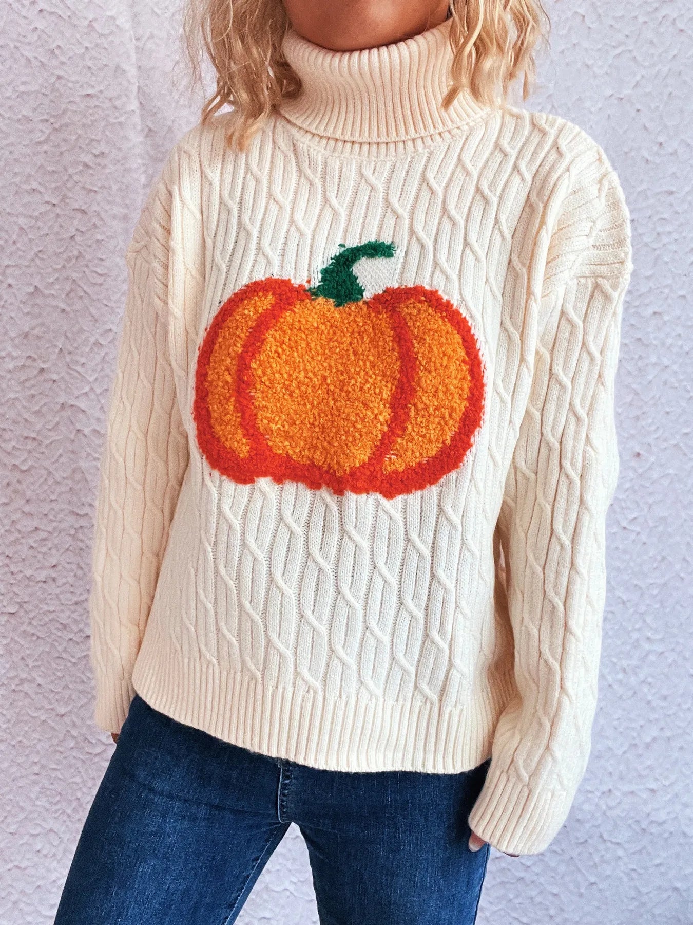 Pumpkin Turtleneck Long Sleeve Sweater 