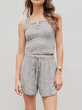 Quarter Button Sleeveless Top and Drawstring Shorts Lounge Set Lingerie & Nightwear