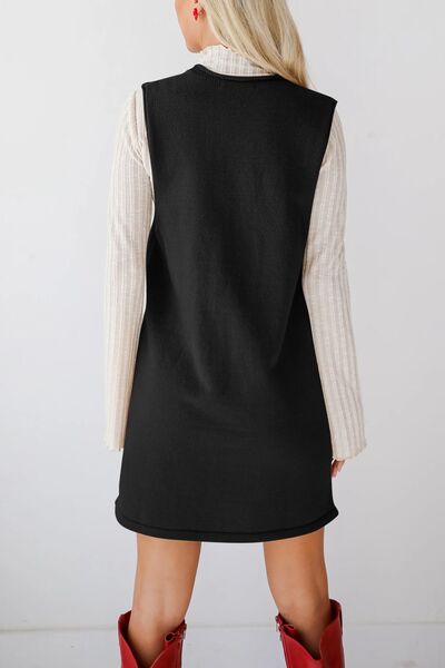 Lovelet Pocketed V-Neck Mini Sweater Overall Dress Dresses