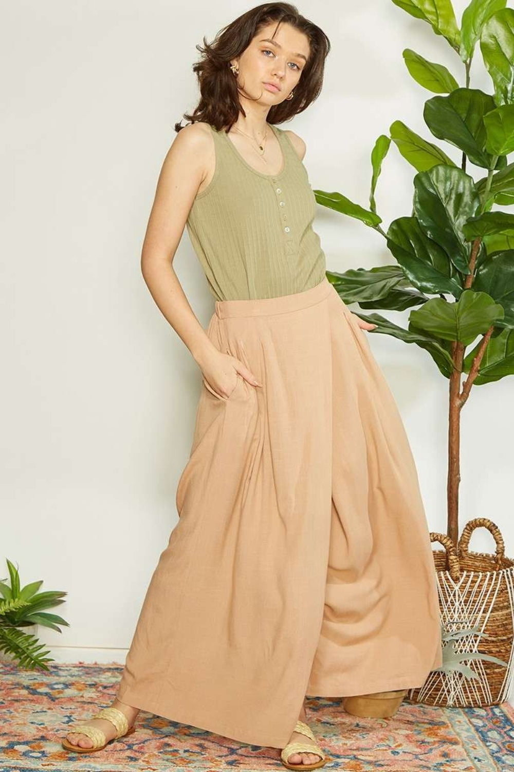 Mittoshop Wrap Pleating Detail Wide Leg Pants 