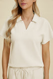 Double Take Full Size Collared Neck Short Sleeve Top and Pants Set 