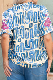 Plus Size Printed Mock Neck Short Sleeve Blouse 