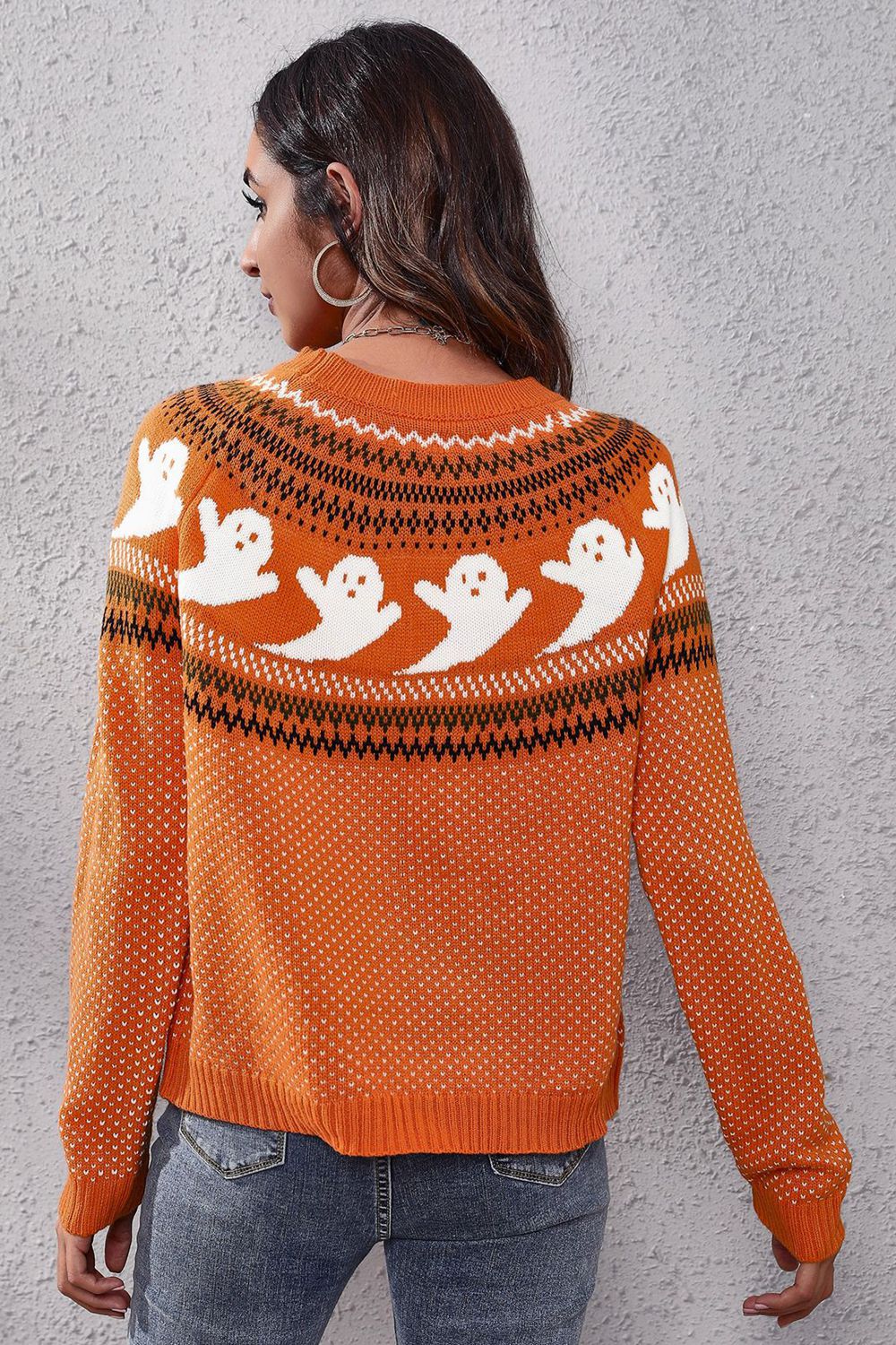 Ghost Pattern Round Neck Long Sleeve Sweater 